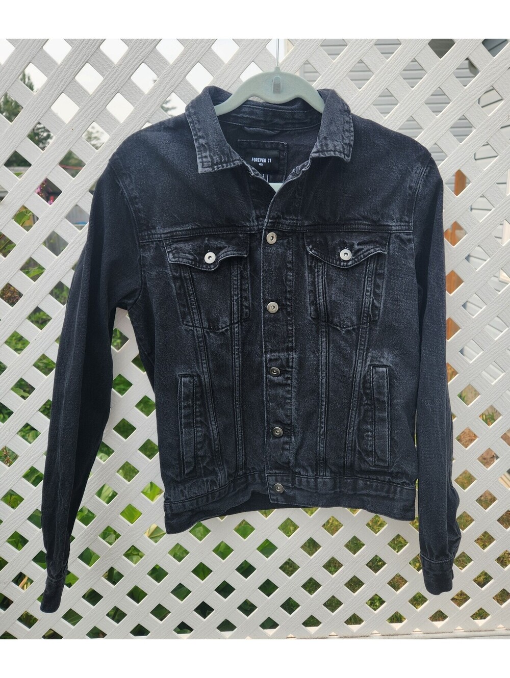 Forever 21 black denim jacket size small indie goth grunge bikercore moto